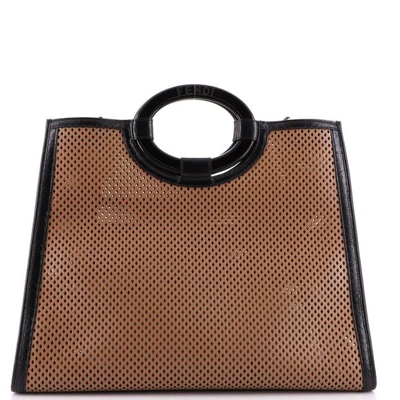 Fendi Runaway Shopper Tote Perforated Leather Large Brown - Picture 3 of 7